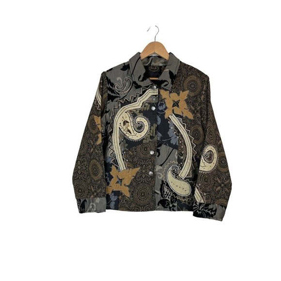 Julia Kim Jackets & Blazers - JULIA KIM Rayon Blend Abstract Pattern Jacket Size Petit Large Beaded Embroidery